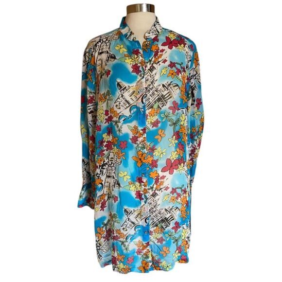 Marsh Landing 100% Silk City Print Tunic Mini Dress or Swim cover up XL - Picture 5 of 6